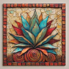 Mexican Agave Ceramic Tile Mural Colorful Succulent Southwest Wall Art Panel