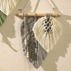 Small Macrame Wall Hanging Boho Woven Leaf Macrame Tapestry Wall Art for Bedroo