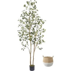 8ft Artificial Eucalyptus Tree Indoor Outdoor Decor Full Green Silk Plant New