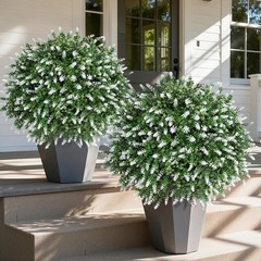 26» Artificial Topiary Boxwood Ball Trees with Lavender 2 Pack Fake Plants for