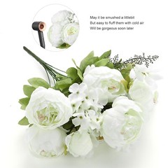 EZFLOWERY Artificial Peony Silk Flowers Arrangement Bouquet for Wedding – White