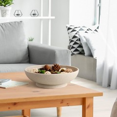 Large Decorative Bowl Modern Fruit Handicraft Artificial Stone Beige Key