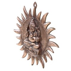 Lord Ganesha Sun Shape Wall Hanging Metal Showpiece Statue For Home Decor