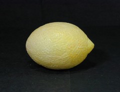Vintage Italian Realistic Painted Alabaster Stone Fruit Lemon MCM Wood Stem