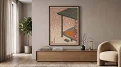 Japanese Ukiyo-e Cat Woodblock Art Poster Porch Sleeping Cat Rain Wall Decor Pri