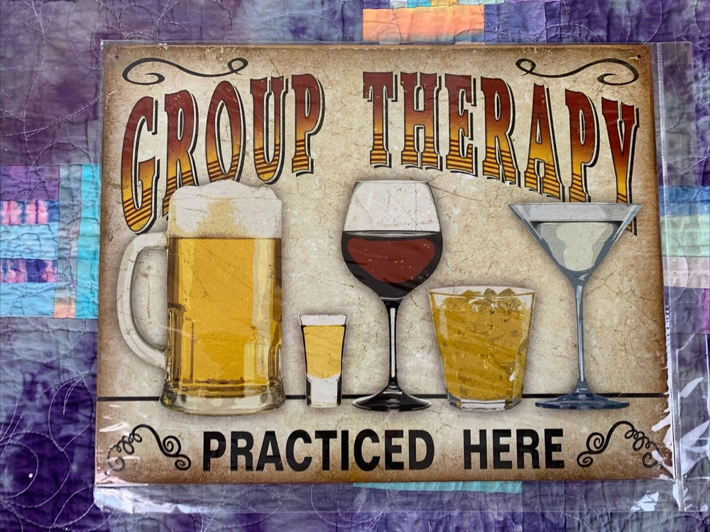 «Group Therapy Practiced Here» Funny Man Cave Beer Tin Bar Cafe Sign 16×12.5