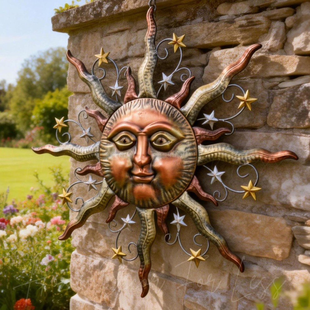 Bronze Metal Sun Stars Wall Art Garden Sculpture Indoor Outdoor Patio Home Decor
