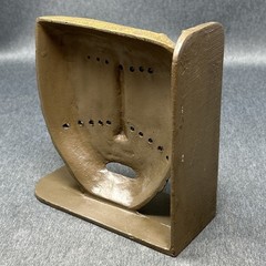 Old Pier 1 Imports Tiki Mask Metal Bookend Heavy Tribal Aztec SINGLE Gold