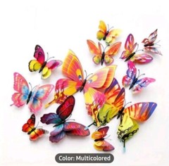 12 Piece Set Of 3D Double-Layer Plastic Magnetic Butterflies Multicolored Set 12