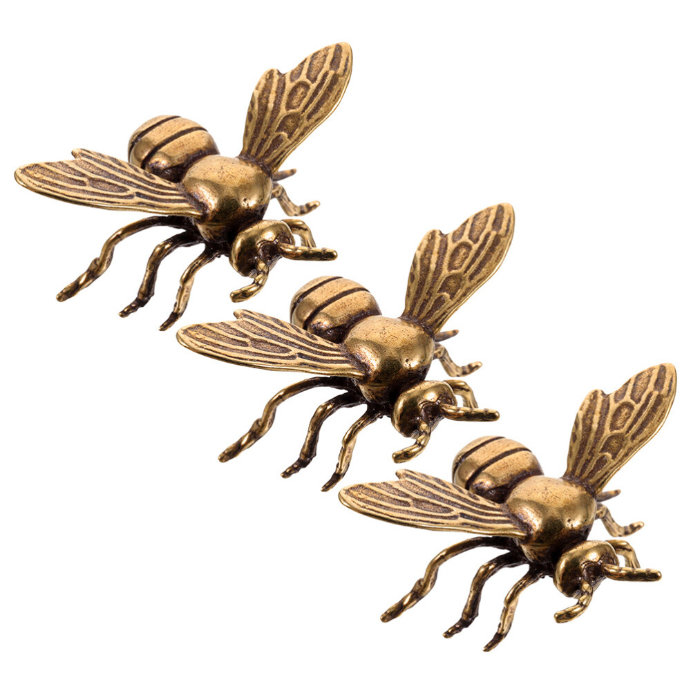 3x Retro Brass Bee Statue Home Desktop Decoration Small Brass Bee-shape Figurine