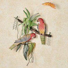 Rosellas Pair Tropical Metal Wall Sculpture Parrots Beach Decor
