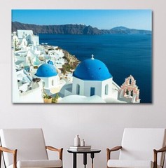 Santorini Wall Art Painting Contemporary Framed Artwork Amazing View Of Greece