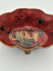 Ceramic Centerpiece Bowl Fruit Flowers Cache Pot 16.5×7.5 Painted Red Gold