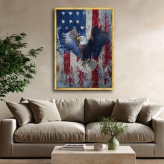 Patriotic Bald Eagle Wall Art, American Flag Background, Freedom Symbol Poster