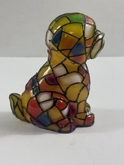 Stained Glass Style Dog Figurine Colorful Mosaic Puppy Resin Plastic Decor 6”