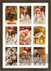 , 4X6 Multi Picture Frame, Dark Brown Solid Wood with Tempered