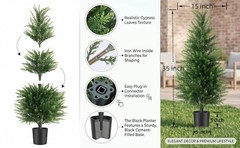 3FT Artificial Cedar Trees 2 Pack, UV Protected | Lifelike artificial cypress,