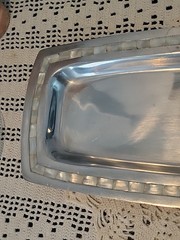 Handcrafted Mother of Pearl Inlay Silver Tone Tray Rectangular India Reflective