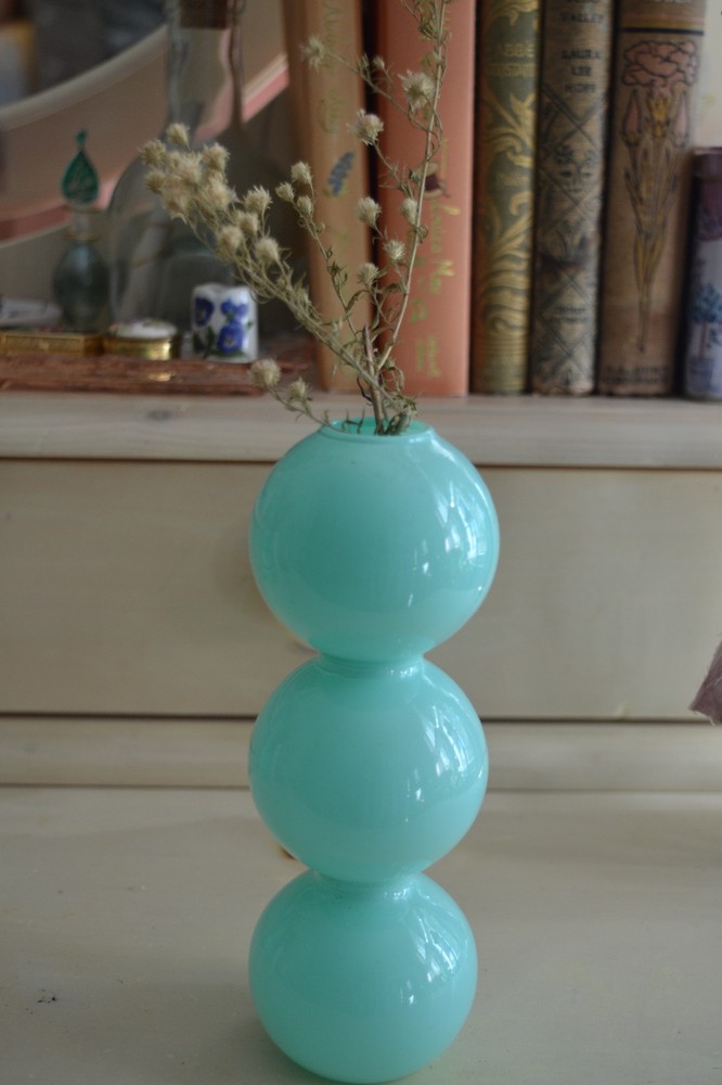 Unique mint Green Bubble Glass Vase for flowers and home decor- 6.5 inches tall