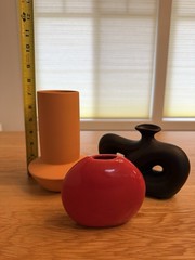 3-Piece Ceramic Vase Set Matte Finish Decorative Freestanding Red Black Orange