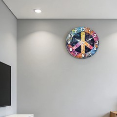 Colorful Peace Sign Wall Clock Wooden Silent Clock No Battery Home Decors