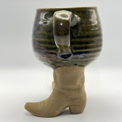 VTG 1981 Five Bridges Art Pottery Cowboy Boot Mug, Hat Vessel Set Western Whimsy