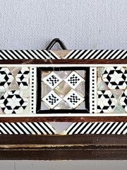 Vintage Egyptian MOTHER OF PEARL Mosaic Inlay MIRROR Handmade Arabesque, 13×16″