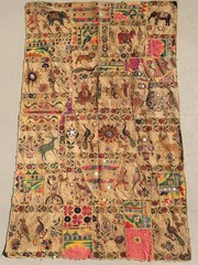 Vtg Hand Embroidery Tapestry Wall Hanging Art India Ganesh Animals Cotton Quilt