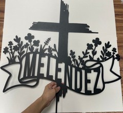 Personalized Faith Cross Metal Sign, Custom Family Name Sign, Front Door Decor