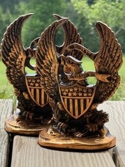 Antique Brass Eagle Shield Bookends, American Patriotic Theme, Set of 2