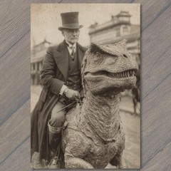 Art Print Victorian Gentleman Riding Dinosaur Antique Carnival Oddity Surreal