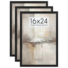 16×24 Poster Frame Black 3 Pack, Scratch-Proof Picture Frames 16 x 24 with HD…