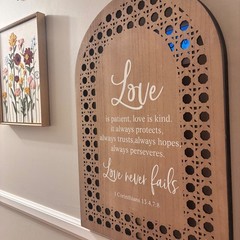 Arched Wood 1 Corinthians 13 Love Never Fails Boho Wedding Gift Decor lace