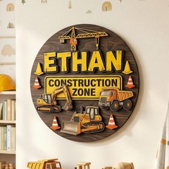 Personalized Construction Name Sign, Kids Room Door Sign, Construction Nursery