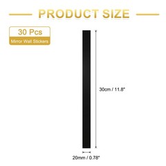 30 Pcs Striped Mirror Stickers, 0.78» x 11.8» Mirror Wall Stickers, Black