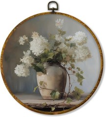 Elegant Vintage Floral Canvas Print – 10″ Circular Wall Art for Modern Spaces