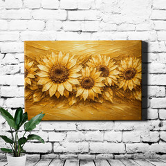 Sunflower Row Canvas Print Monochrome Gold Palette Impasto Relief Texture