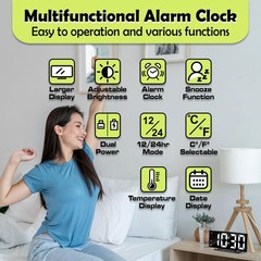 LED Digital Alarm Clock for Bedroom, Plug in Clocks with Dual Alarm/Snooze/Te…