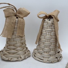 Set Of 4 9” LARGE Wicker Bells Plastic Woven Indoor/outdoor Boho Design New.