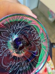 PULLED FEATHER IRIDESCENT STUDIO ART GLASS signed dated FLOWER VASE