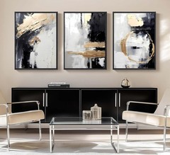 3pcs Black Gold Canvas Wall Art Abstract Geometric Textured Posters Prints Pi…