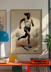 Vintage Nike Poster, Woman Running Framed Print, Retro Art, Midcentury Modern