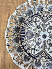 Iznik Design 14» Turkish Ceramic Plate Floral Wall Hanging Blue & White Scallop