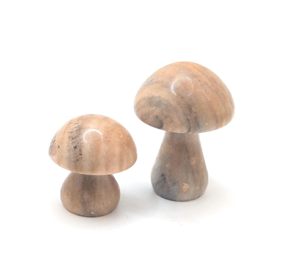 Vintage Stone Mushroom Agate Pair Matching Toadstool Figurine Neutral Decor