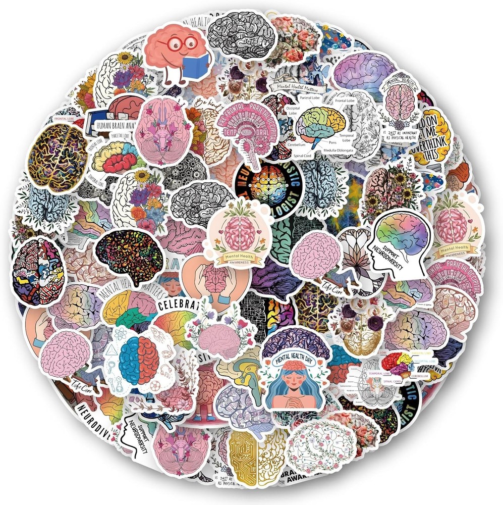 50 Pcs Brain Stickers Pack | Colorful Vinyl