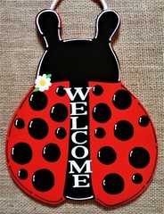 18″ LADYBUG WELCOME SIGN Wall Door Hanger Plaque Summer Spring Seasonal Decor