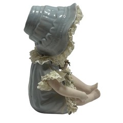 Piano Baby Porcelain Figurine Lace Embellishments Hat Clothes Flowers Blue 7″