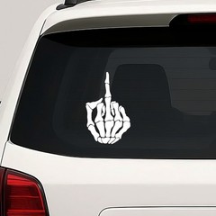 Middle Finger Skeleton Vinyl Die Cut Decal Sticker – Bone Hand Flip Off Biker