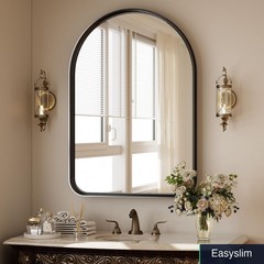 Arched Bathroom Mirror 38×26 Inches Black Aluminum Modern