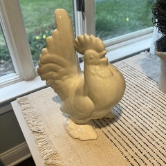 White Ceramic Glazed Rooster Crowing Figurine 9″ French Country Farmhouse Decor